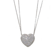 BERGIO 18K White Gold Diamond Puffy Heart Necklace